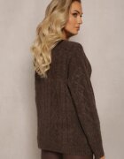wool fashion Cardigan Maro încheiat cu decolteu triunghiular și tricotaj împletit Juessa