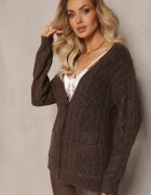 wool fashion Cardigan Maro încheiat cu decolteu triunghiular și tricotaj împletit Juessa
