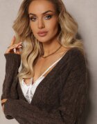 wool fashion Cardigan Maro încheiat cu decolteu triunghiular și tricotaj împletit Juessa