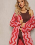 wool fashion Cardigan Roșu Lejer Deschis cu imprimeu geometric Sheshy