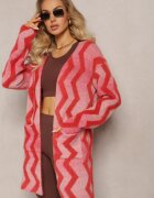 wool fashion Cardigan Roșu Lejer Deschis cu imprimeu geometric Sheshy