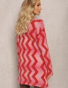 wool fashion Cardigan Roșu Lejer Deschis cu imprimeu geometric Sheshy
