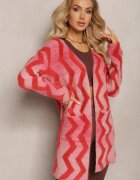 wool fashion Cardigan Roșu Lejer Deschis cu imprimeu geometric Sheshy