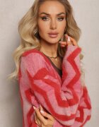 wool fashion Cardigan Roșu Lejer Deschis cu imprimeu geometric Sheshy