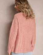 wool fashion Cardigan roz deschis încheiat cu decolteu în V și model împletit Juessa