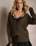 wool fashion Cardigan Verde închis încheiat cu decolteu în V și model împletit Juessa