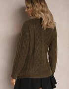 wool fashion Cardigan Verde închis încheiat cu decolteu în V și model împletit Juessa