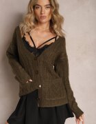 wool fashion Cardigan Verde închis încheiat cu decolteu în V și model împletit Juessa