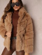 wool fashion Geacă Bej închis cu blană și glugă Haiattas