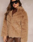 wool fashion Geacă Bej închis cu blană și glugă Haiattas