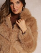 wool fashion Geacă Bej închis cu blană și glugă Haiattas