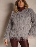 wool fashion Geacă de blană gri deschis cu croială simplă cu închidere cu copci Sialithiel