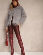 wool fashion Geacă de blană gri deschis cu croială simplă cu închidere cu copci Sialithiel