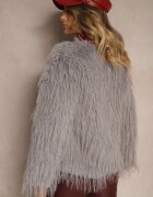 wool fashion Geacă de blană gri deschis cu croială simplă cu închidere cu copci Sialithiel