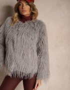 wool fashion Geacă de blană gri deschis cu croială simplă cu închidere cu copci Sialithiel