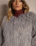 wool fashion Geacă de blană gri deschis cu croială simplă cu închidere cu copci Sialithiel