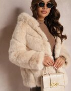 wool fashion Jachetă Bej cu blană și glugă Haiattas