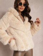 wool fashion Jachetă Bej cu blană și glugă Haiattas