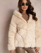 wool fashion Jachetă Bej cu blană și glugă Haiattas