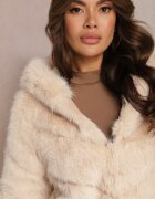 wool fashion Jachetă Bej cu blană și glugă Haiattas