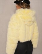 wool fashion Jachetă Galbenă Scurtă din Imitație de Blană cu Cusături Matlasate Kemeriana