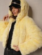 wool fashion Jachetă Galbenă Scurtă din Imitație de Blană cu Cusături Matlasate Kemeriana
