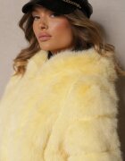 wool fashion Jachetă Galbenă Scurtă din Imitație de Blană cu Cusături Matlasate Kemeriana