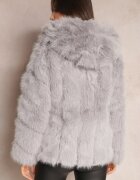 wool fashion Jachetă Gri cu Blană și Glugă Haiattas