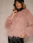 wool fashion Jachetă roz de blană cu croială dreaptă cu închidere cu agrafe Sialithiel