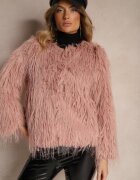 wool fashion Jachetă roz de blană cu croială dreaptă cu închidere cu agrafe Sialithiel