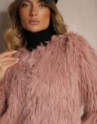 wool fashion Jachetă roz de blană cu croială dreaptă cu închidere cu agrafe Sialithiel