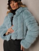 wool fashion Jachetă scurtă de blană Mentă cu cusături matlasate Kemeriana
