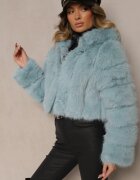 wool fashion Jachetă scurtă de blană Mentă cu cusături matlasate Kemeriana