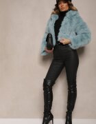 wool fashion Jachetă scurtă de blană Mentă cu cusături matlasate Kemeriana