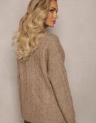 wool fashion Kardigan bej cu nasturi cu decolteu în V și model împletit Juessa