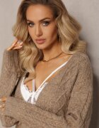 wool fashion Kardigan bej cu nasturi cu decolteu în V și model împletit Juessa
