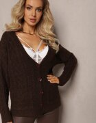 wool fashion Kardigan Maro închis Încheiat cu Decolteu Triunghiular și Model cu Torsade Juessa