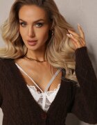 wool fashion Kardigan Maro închis Încheiat cu Decolteu Triunghiular și Model cu Torsade Juessa