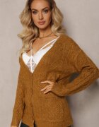 wool fashion Kardigan Zapinany Jasnobrązowy cu Decolteu în V și Model Împletit Juessa