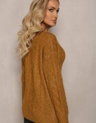 wool fashion Kardigan Zapinany Jasnobrązowy cu Decolteu în V și Model Împletit Juessa
