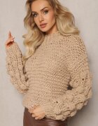 wool fashion Maletă Bej Clasic cu Împletitură Decorativă pe Mâneci Biska