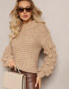 wool fashion Maletă Bej Clasic cu Împletitură Decorativă pe Mâneci Biska