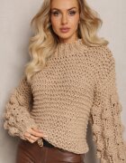 wool fashion Maletă Bej Clasic cu Împletitură Decorativă pe Mâneci Biska