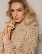 wool fashion Maletă Bej Clasic cu Împletitură Decorativă pe Mâneci Biska
