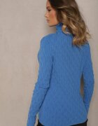 wool fashion Pulover Albastru din Viscoză cu Model în Relief Cusut cu Fir Metalic Neldora