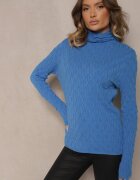 wool fashion Pulover Albastru din Viscoză cu Model în Relief Cusut cu Fir Metalic Neldora