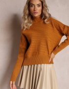 wool fashion Pulover Asimetric Maro deschis cu Lână Decorat cu Imprimeu în relief Aurorrsa