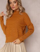 wool fashion Pulover Asimetric Maro deschis cu Lână Decorat cu Imprimeu în relief Aurorrsa