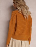 wool fashion Pulover Asimetric Maro deschis cu Lână Decorat cu Imprimeu în relief Aurorrsa