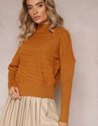 wool fashion Pulover Asimetric Maro deschis cu Lână Decorat cu Imprimeu în relief Aurorrsa